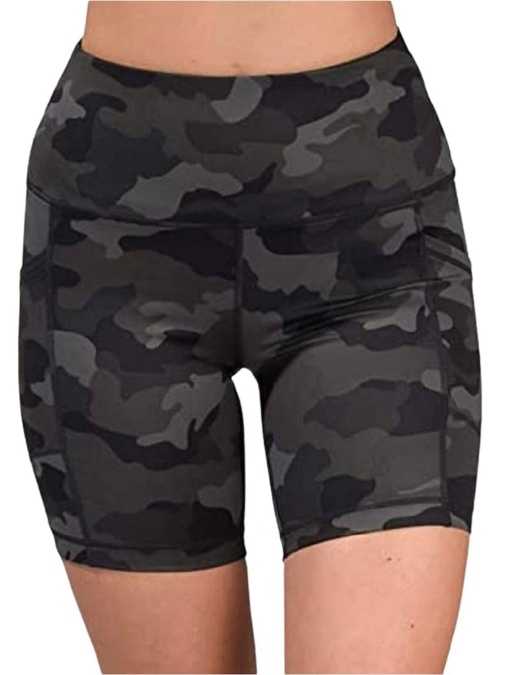 VOGO Athletica Black & Gray Camouflage High Waist Yoga Shorts - Women's L